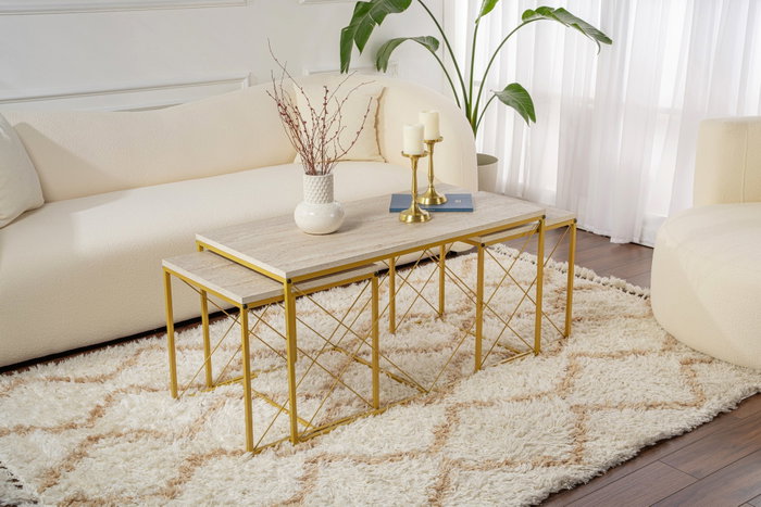 Hanah Home Juego de Mesas de Centro Defne - Oro y Mármol Hanah Home Juego de Mesas de Centro Defne - Oro y Mármol